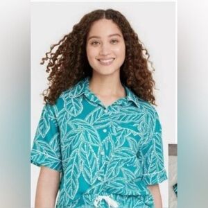 2 Piece Set Stars Above Pajama Top and Shorts in turquoise, green, jade sz M